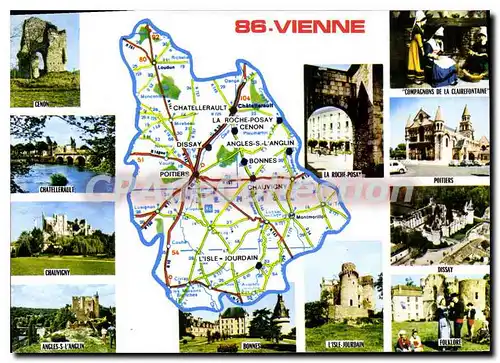 Moderne Karte Vienne Cenon Chauvigny Bonnes Dissay La Roche Posay Chatellerault Angles s l'Anglin