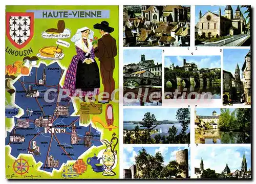 Moderne Karte Haute Vienne Saint-Junien Bellac Le Dorat St-Leonard de Noblat Chalus Eymoutiers St-Yrieix Limo