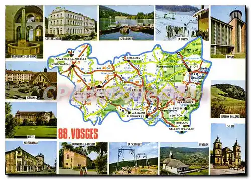 Moderne Karte Vosges Vittel Charmes Gerardmer St Die Ballon d Alsace Epinal Ventron Domremy la Pucelle