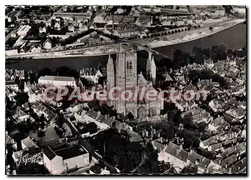 Moderne Karte Auxerre Yonne vue Aerienne la Cathedrale et l'Yonne