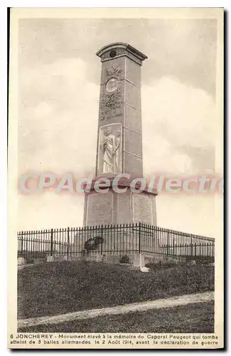 Cartes postales Joncherey Monument eleve a la memoire du Caporal Peugeot qui Tomba