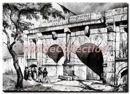 Moderne Karte mus�e du vieux Nimes la porte d'Auguste en 1833 dessin de Dauzats Lithographie de Engelmann
