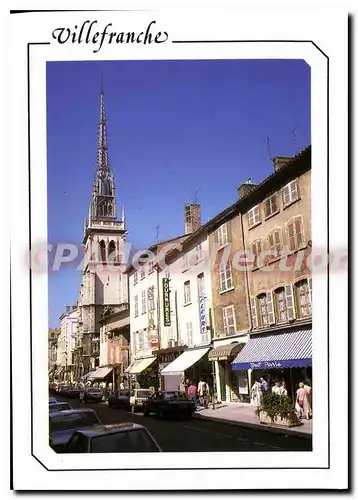 Cartes postales moderne Villefranche En Beaujolais Rue National Et Eglise Notre Dame