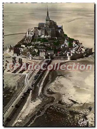 Moderne Karte Le Mont Saint Michel Vue aerienne Du Mont A I'Arrivee Et La Digue