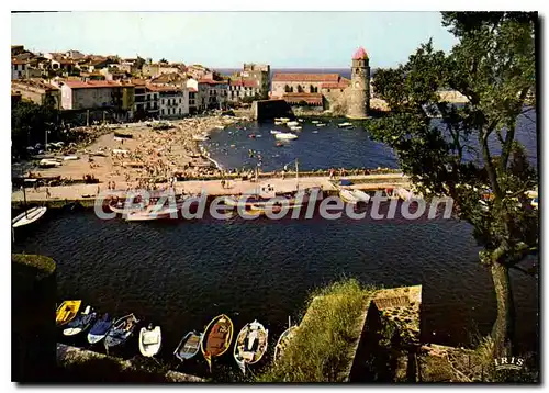 Moderne Karte Collioure L'Eglise La Plage Et Le Port