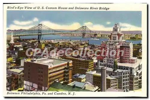 Cartes postales moderne Bird's Eye View of US Custom House and Delaware River Bridge Between Philadelphia