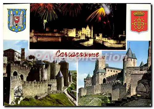 Moderne Karte Carcassonne La Cite feu d'Artifice La Porte d'Aude