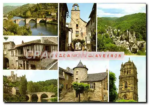 Moderne Karte Vacances en Aveyron villecomtal conques peyrusse belcastel montbazens rodez