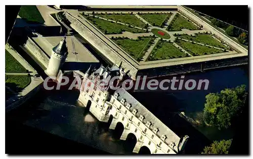 Moderne Karte Les Chateux de la Loire Chenonceaux Indre et Loire Le chateau et la Tour des Marques vus d'avio