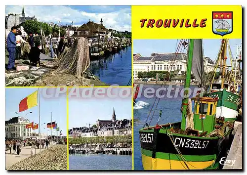 Moderne Karte Trouville Calvados le port de peche sur la Touques le Casino la Touques et l'eglise Notre Dame