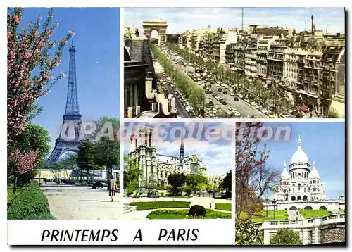 Cartes postales moderne Printemps a Paris la Tour Eiffel Les Champs Elysees et l'Arc de Triomphe Notre Dame la Sacre Co