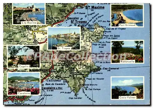Moderne Karte La Cote d'Azur Varoise Ste Maxime sur Mer Port Grimaud St Tropez Ramatuelle Cogolin Croix Valme