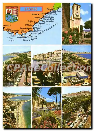 Cartes postales moderne La Cote d'Azur Cannes Alpes Maritimes le Suquet la Croisette la plage et le Suquet Pecheur repa