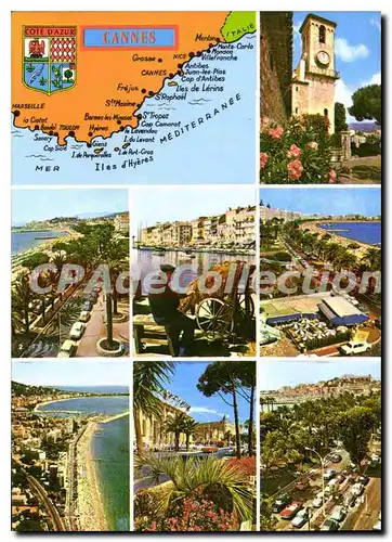 Moderne Karte La Cote d'Azur Cannes Alpes Maritimes le Suquet la Croisette la plage et le Suquet Pecheur repa