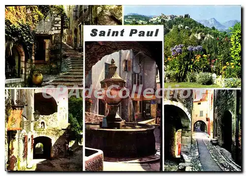 Cartes postales moderne La Cote d'Azur St Pall de Vence Montee de l'eglise vue generale le portail XIV siecle la fontai