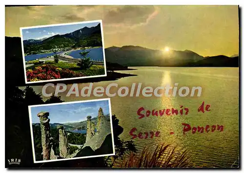 Cartes postales moderne Lac de serre Poncon coucher de soleil sur le lac Savines et le pont les Demoiselles Coiffees