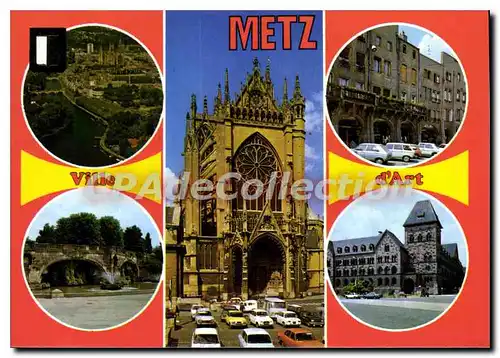 Moderne Karte Em Lorraine Metz Moselle France vue aerienne sur la cathedrale et la Moselle Facade de la cathe