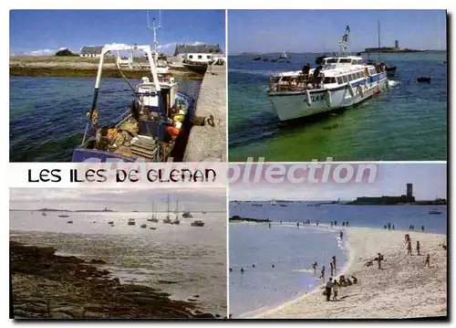 Moderne Karte La Bretagne en Couleurs les Iles de Glenan Finistere debarquement sur l'Il St Nicolas et la pla
