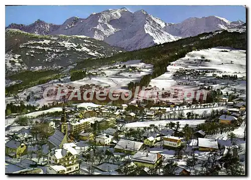 Moderne Karte Combloux vue generale aerienne au fond le Mont Blanc