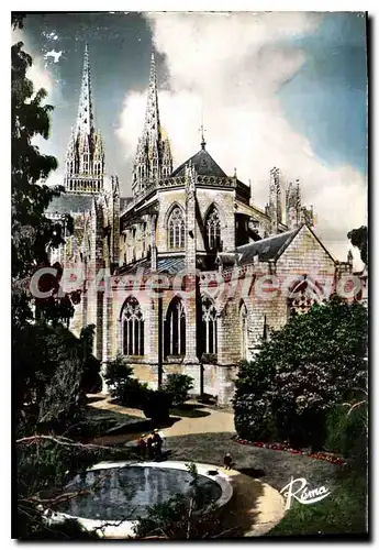 Cartes postales moderne Quimper Finistere l'Abside de la cathedrale et le jardin