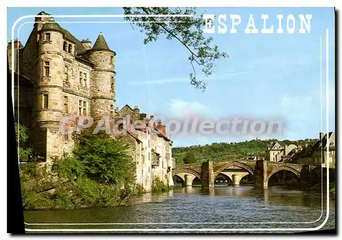 Cartes postales moderne L'Aveyron Touristique Vallee du Lot Espalion le chateau sur les bords du Lot au fond le vieux p