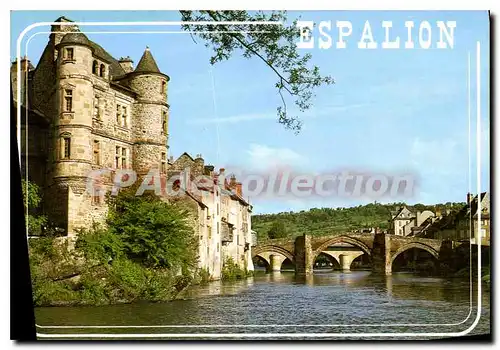 Moderne Karte L'Aveyron Touristique Vallee du Lot Espalion le chateau sur les bords du Lot au fond le vieux p