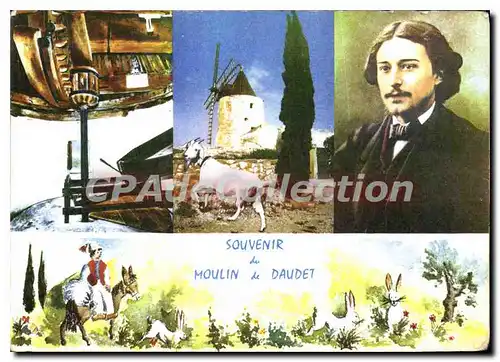 Cartes postales moderne Fontvielle B D R Moulin de Daudet l'engrenage Portait de Daudet