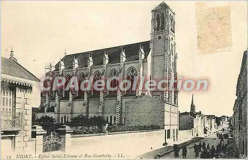 Cartes postales Niort Eglise Saint Etienne et rue Gambetta