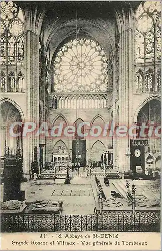 Cartes postales Abbaye de St Denis Grande Rosace et Vitraux Vue generale de Tombeaux
