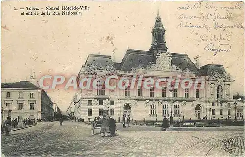 Cartes postales Tours Nouvel Hotel de Ville et entree de la rue Nationale