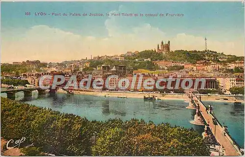 Cartes postales Lyon Pont du Palais de Justice le Pont Tilsitt et le Coteau de Fourviere