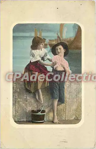 Cartes postales couple enfants marins