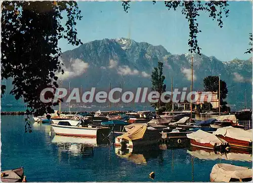 Moderne Karte Clarens Montreux Le port et l'Ile de Salagnon