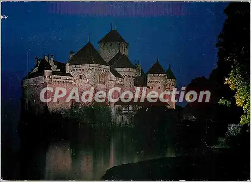 Moderne Karte Chateau de Chillon vu de nuit