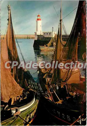 Cartes postales moderne La Bretagne en couleurs Bateaux sechant leurs files dans le port (Guilvinec)