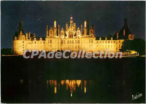 Moderne Karte Chambord (Loir et Cher) Le chateau (XVIe s) illimine et son reflet dans le Cosson