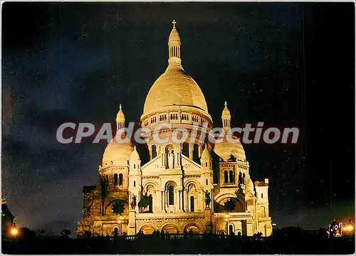 Cartes postales moderne Paris la nuit Le Sacre Coeur illumine