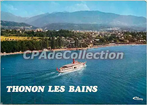 Cartes postales moderne Thonon les Bains Haute Savoie Vue aerienne Bateau au large de la piscine et du quai