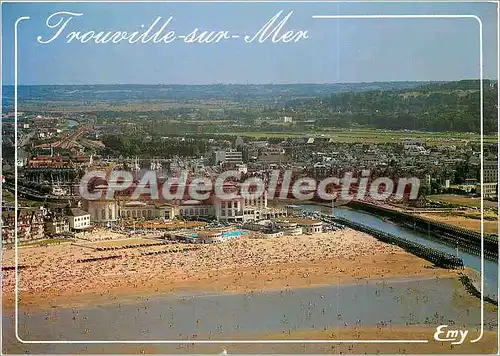 Cartes postales moderne Trouville sur Mer (Calvados) Vue aerienne de la plage et du Casino a droite l'embouchure de la