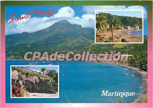 Cartes postales moderne St Pierre Martinique La rade de St Pierre dominee par la montagne Pelee ruines et vestiges de l