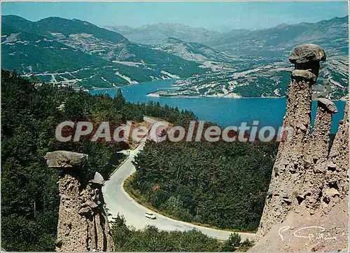 Moderne Karte Les Hautes Alpes lac de Serre Poncon les Demoiselles Coiffees