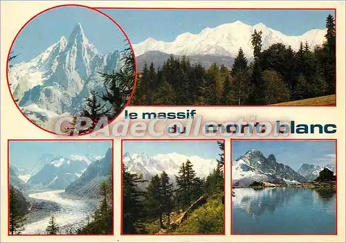 Moderne Karte Le Massif du Mont Blanc Le Dru la chaine du Mont Blanc la Mer de Glace le Mont Blanc (4807 m) l