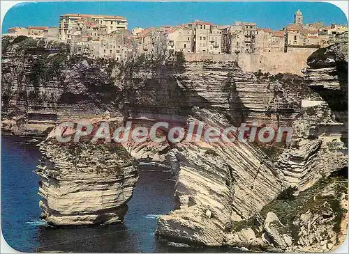 Moderne Karte Panorama de la Corse Bonifacio La Vieille Couronne une falaise abrupte dans un decor de rochers