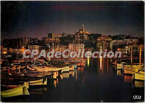 Cartes postales moderne Marseille (B du Rh) Le vieux port et N D de la Garde (la nuit)