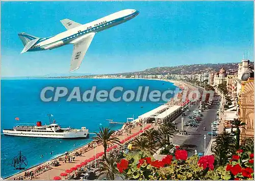 Moderne Karte Cote d'Azur Nice La Promenade des Anglais survolee par Caravelle