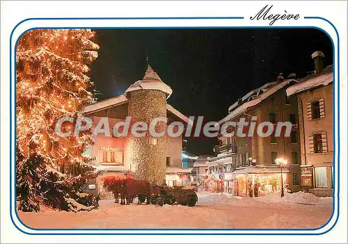 Cartes postales moderne Megeve (Hte Savoie) alt 1113 m Place de l'Eglise le soir