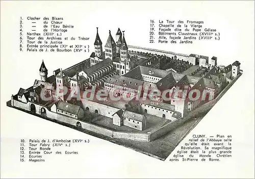 Moderne Karte Cluny (S et L) Plan en relief de l'Abbaye