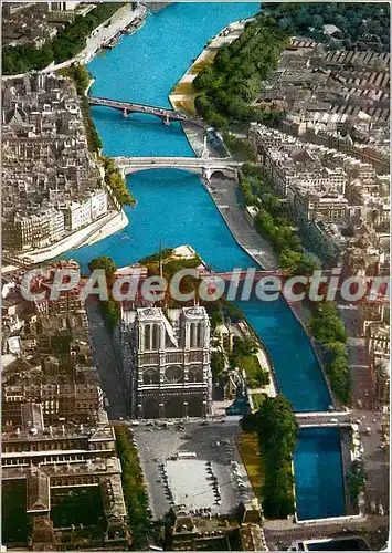 Moderne Karte Paris Vue aerienne N D et la Seine