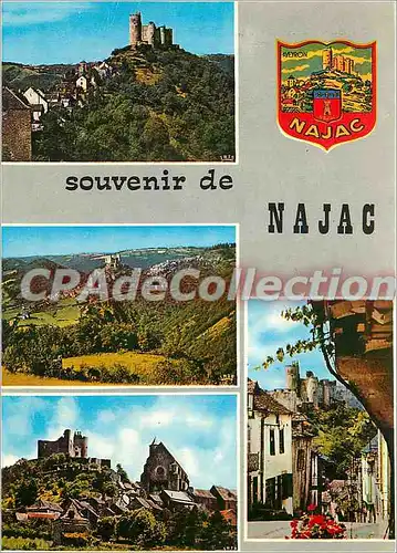 Cartes postales moderne Najac (Aveyron) Le chateau fort XIIIe s l'eglise XIIIe s la rue du Bariou