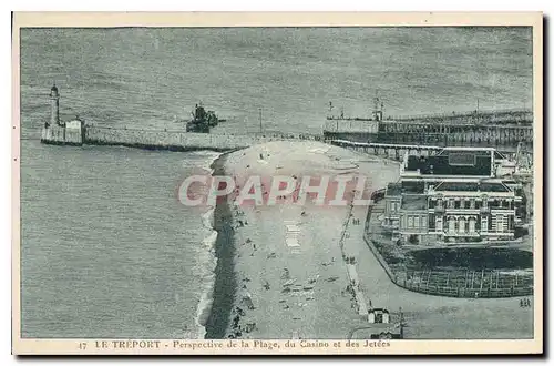 Ansichtskarte AK Le Treport Perspective de la plage du casino et des Jetees